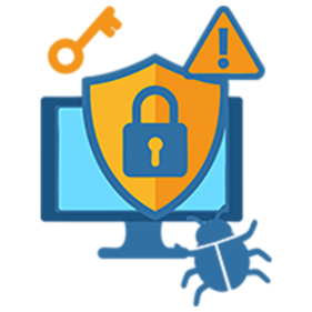 Desktop, key, and shield with lock icon