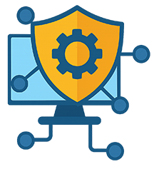 Full color icon for Cybersecurity Training with a shield and monitor.